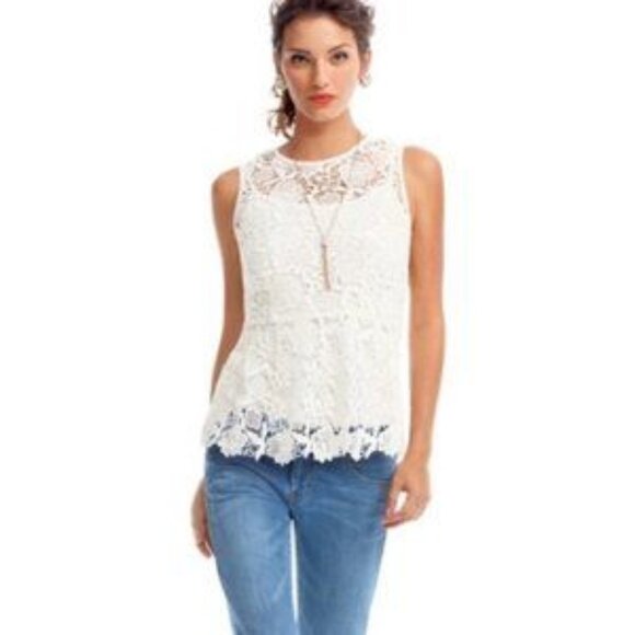 CAbi #800 Needle Lace Shell Peplum Sleeveless Blouse in White/Ivory - Picture 13 of 15